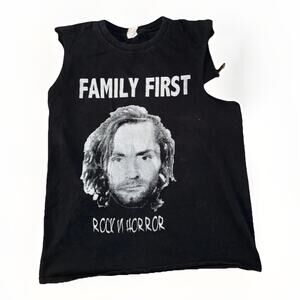 Vintage Charles Manson Cut Off T-Shirt Black Rock N Horror 19x24 90s Y2K